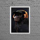 Quadro Macaco Com Headphone 45x34cm - Com Vidro Moldura:madei
