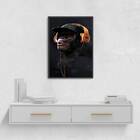 Quadro Macaco Com Headphone 45x34cm - Com Vidro Moldura:madei