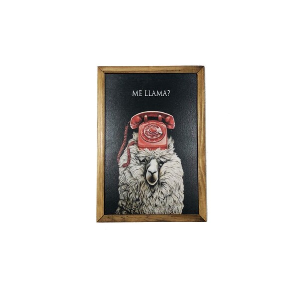 Quadro Madeira Mdf 20x20 C/ Moldura E Acab. Lhama Telefone