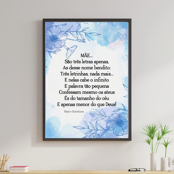 Quadro Mãe Poema Fundo De Flores 24x18cm - Com Vidro Moldura: