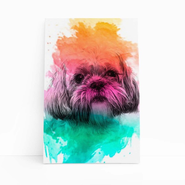Quadro Maltês Cachorro Tinta Aquarela Canvas 20x30cm