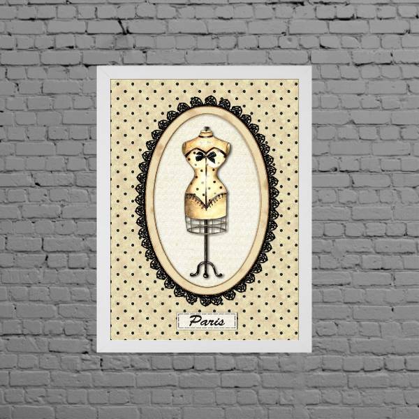 Quadro Manequim De Costura Paris 24x18cm Moldura:madeira Bran