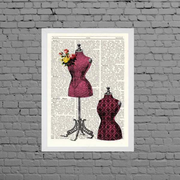 Quadro Manequins Atelier De Costura 24x18cm - Com Vidro Moldu