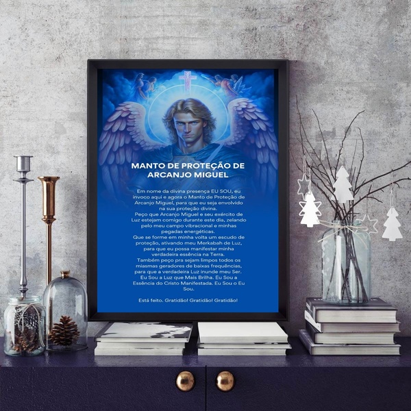 Quadro Manto De Proteção De Arcanjo Miguel 24x18cm Moldura Br