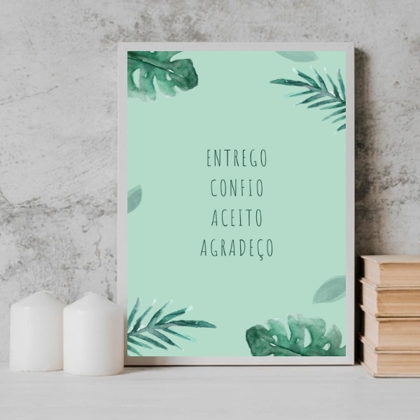 Quadro Mantra Entrego Aceito Confio Agradeço 24x18cm - Com Vi
