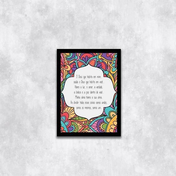 Quadro Mantra "o Deus Que Habita Em Mim" 45x34cm - Com Vidro