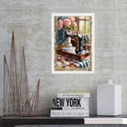 Quadro Máquina Costura Antiga - Flores 45x34cm - Com Vidro Mo