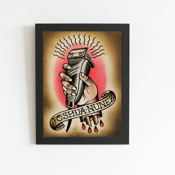 Quadro Máquina De Barbear Barbearia Moldura Preta 60x40cm