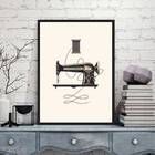 Quadro Máquina De Costura Antiga 33x24cm - Com Vidro Moldura: