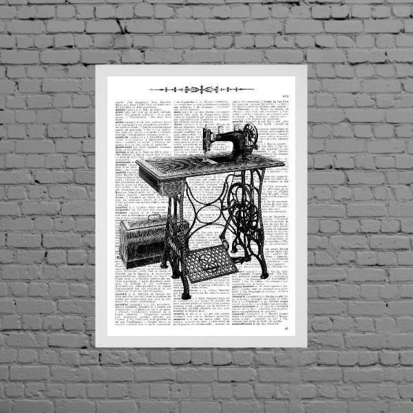Quadro Máquina De Costura Antiga 33x24cm Moldura:madeira Bran