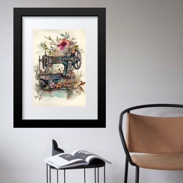 Quadro Máquina De Costura Flores - 60x48cm Moldura:madeira Pr