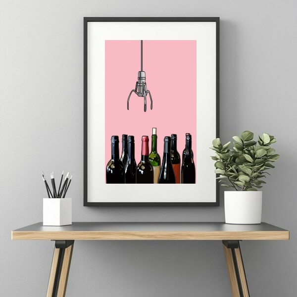 Quadro Máquina De Pegar Vinhos - 60x48cm Moldura Preta