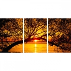 Quadro Mar Árvore Pôr Do Sol - Kit 3 Telas