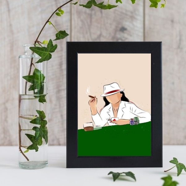 Quadro Maria Navalha Jogando Baralho 24x18cm Moldura:madeira