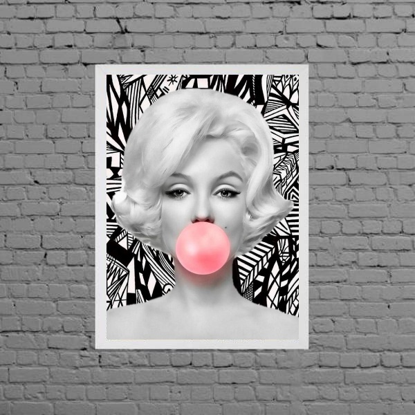 Quadro Marilyn Chiclete Estampado 45x34cm - Com Vidro Moldura