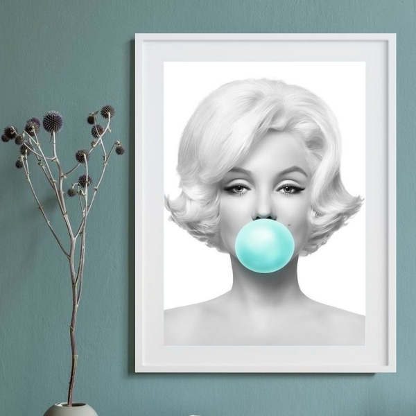 Quadro Marilyn Monroe Green Bubble Gum 60x48cm Moldura:madeir