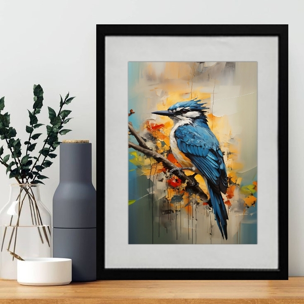 Quadro Martim Pescador Aquarela 60x48cm Moldura Branca