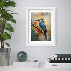 Quadro Martim Pescador Aquarela 60x48cm Moldura Branca