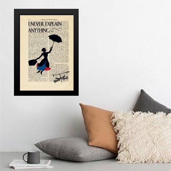 Quadro Mary Poppins Vintage 24x18cm - Com Vidro Moldura:madei