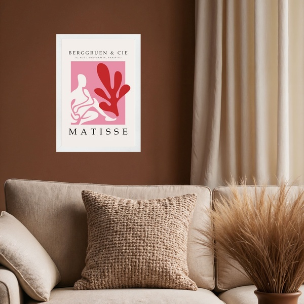 Quadro Matisse Figura Feminina E Coral Rosa Vermelho 33x24cm