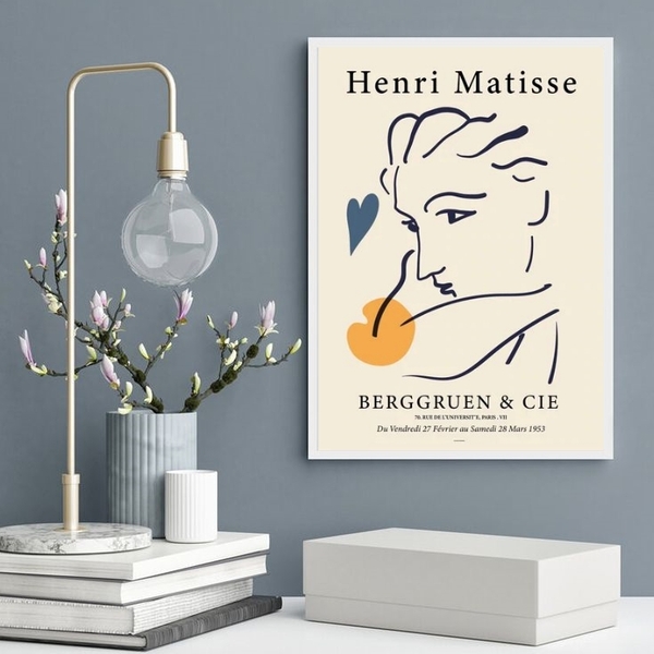 Quadro Matisse Mulher - Mostarda E Azul 33x24cm - Com Vidro M