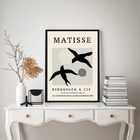 Quadro Matisse Passarinhos Preto E Cinza 33x24cm - Com Vidro