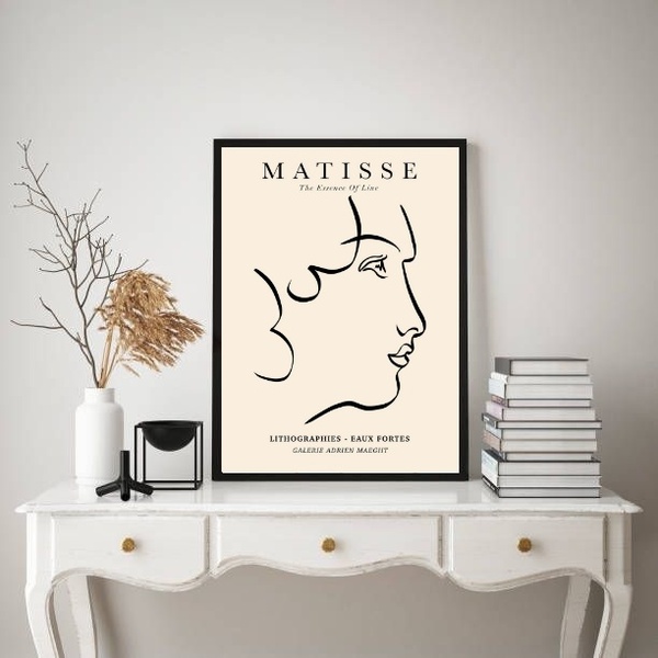 Quadro Matisse Perfil Mulher - Bege 45x34cm - Com Vidro Moldu