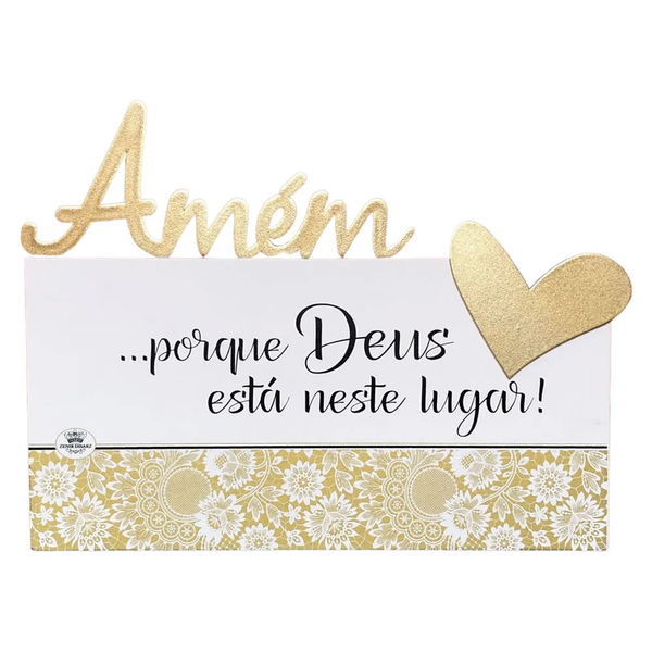 Quadro Mdf Amém Porque Deus Está Aqui 21 X 27cm Zenir Disarz