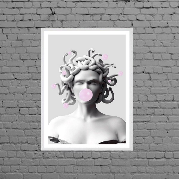 Quadro Medusa Bubble Gum 45x34cm Moldura:madeira Preta