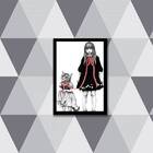 Quadro Menina Com Gatinho 24x18cm - Com Vidro Moldura:madeira