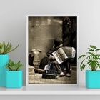 Quadro Menininho Com Sanfona 45x34cm Moldura:madeira Preta