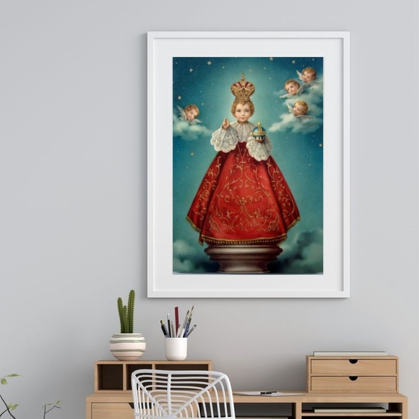 Quadro Menino Jesus De Praga - 60x48cm Moldura:madeira Branca