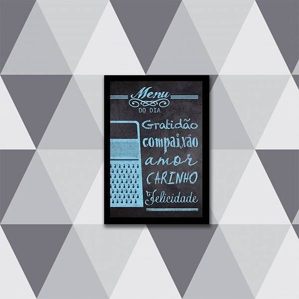 Quadro Menu Do Dia: Gratidão E Amor 45x34cm - Com Vidro Moldu
