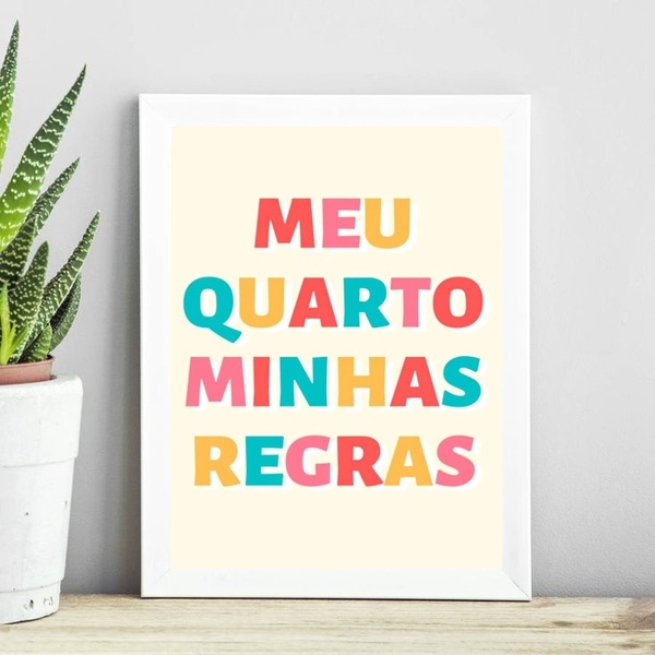 Quadro Meu Quarto Minhas Regras 33x24cm Moldura:madeira Branca