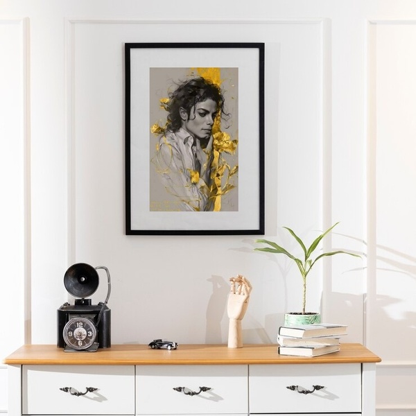 Quadro Michael Jackson Arte - 60x48cm Moldura Branca
