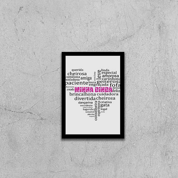 Quadro Minha Dinda Qualidades Coração Branco 45x34cm - Com Vi