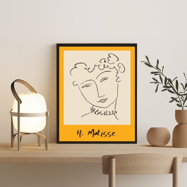 Quadro Minimalista Amarelo Mulher matisse 24x18cm - Com Vidro
