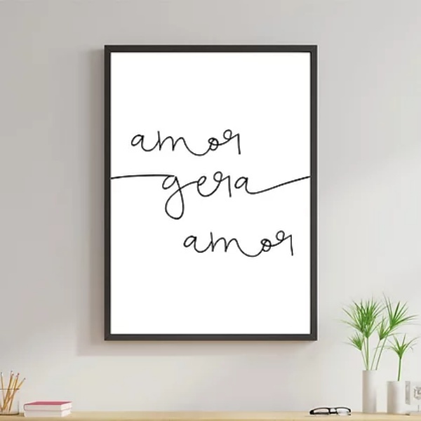 Quadro Minimalista Amor Gera Amor 24x18cm Moldura:madeira Bra