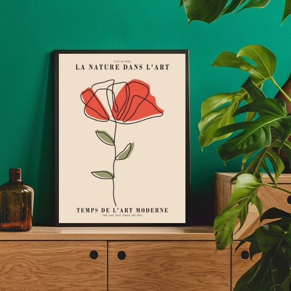 Quadro Minimalista Arte Moderna Flor vermelha 24x18cm - Com V