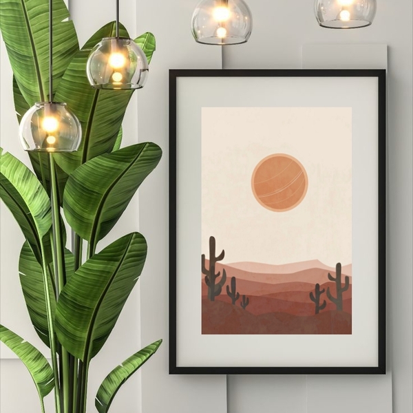 Quadro Minimalista Boho Deserto - 60x48cm Moldura:madeira Pre