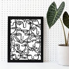 Quadro Minimalista Faces One line 24x18cm Moldura:madeira Pre