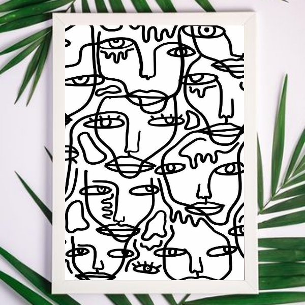 Quadro Minimalista Faces One line 24x18cm Moldura:madeira Pre