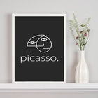 Quadro Minimalista Fundo Preto Picasso 45x34cm - Com Vidro Mo