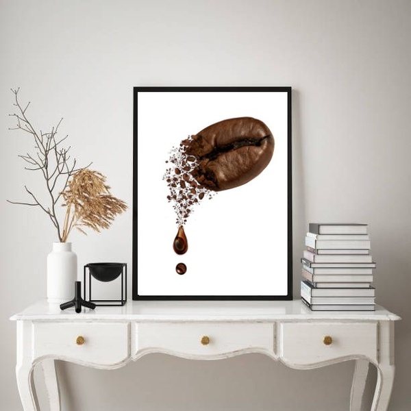 Quadro Minimalista Grão De Café 45x34cm - Com Vidro Moldura P