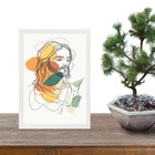 Quadro Minimalista Jesus Abstrato Boho 24x18cm Moldura Branca
