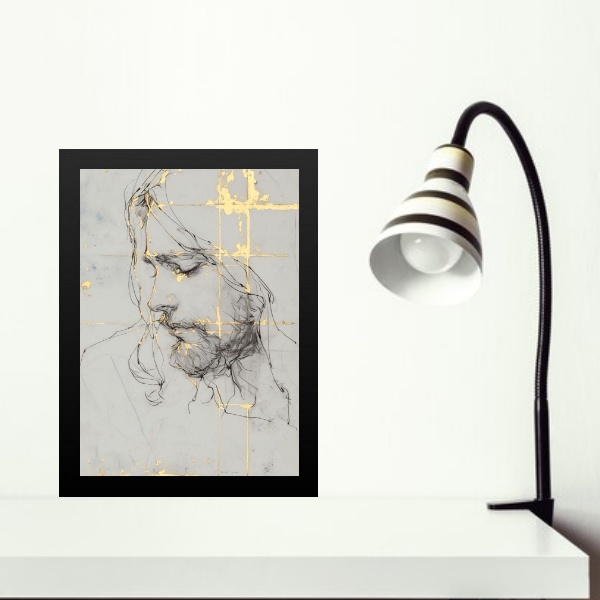 Quadro Minimalista Jesus Abstrato - Mármore 45x34cm Moldura B