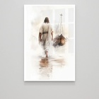 Quadro Minimalista Jesus Sobre Águas - 70x50cm Moldura Preta