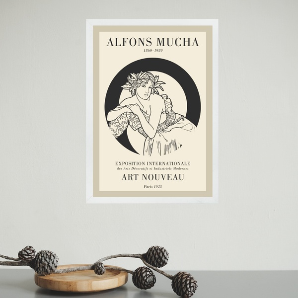 Quadro Minimalista Mulher Mucha - Art Nouveau 45x34cm Moldura