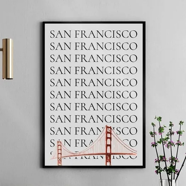 Quadro Minimalista San Francisco - Golden Gate 45x34cm - Com