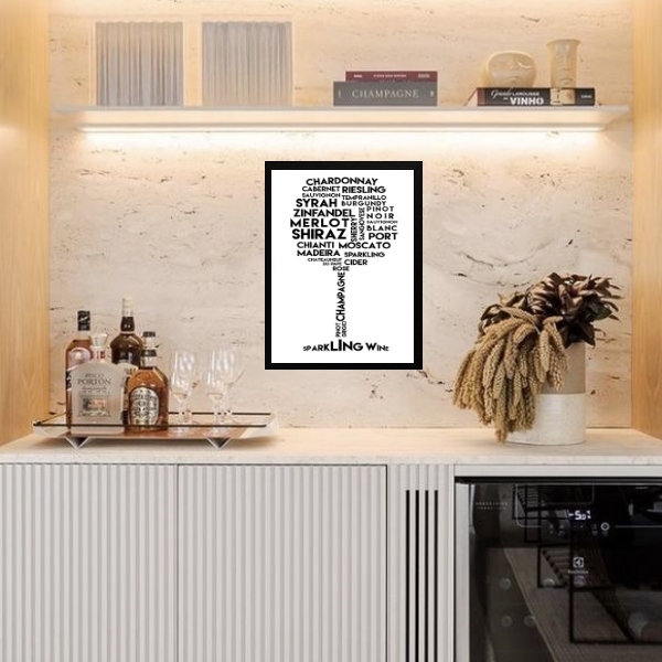 Quadro Minimalista Tipos De Vinho 33x24cm Moldura:madeira Bra